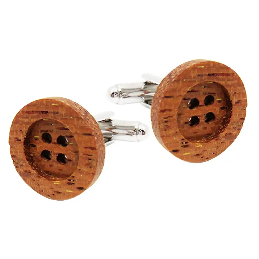 Men Novelty Business Wooden Button Cufflinks Vintage Wedding Gift