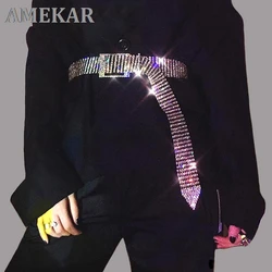 Luxury 10 Rows Full Rhinestone Width 3.5 cm Waist Belts Women Diamante Crystal Chain Bride Wide Shiny Gold Silver Waist Belt