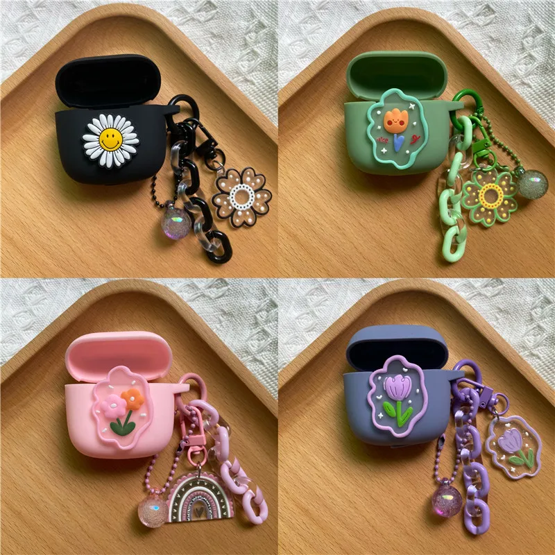 

Korean Fresh Flower Case For Huawei FreeBuds SE2 Silicone Wireless Earbuds Charging Box Protective Shell With Keyring