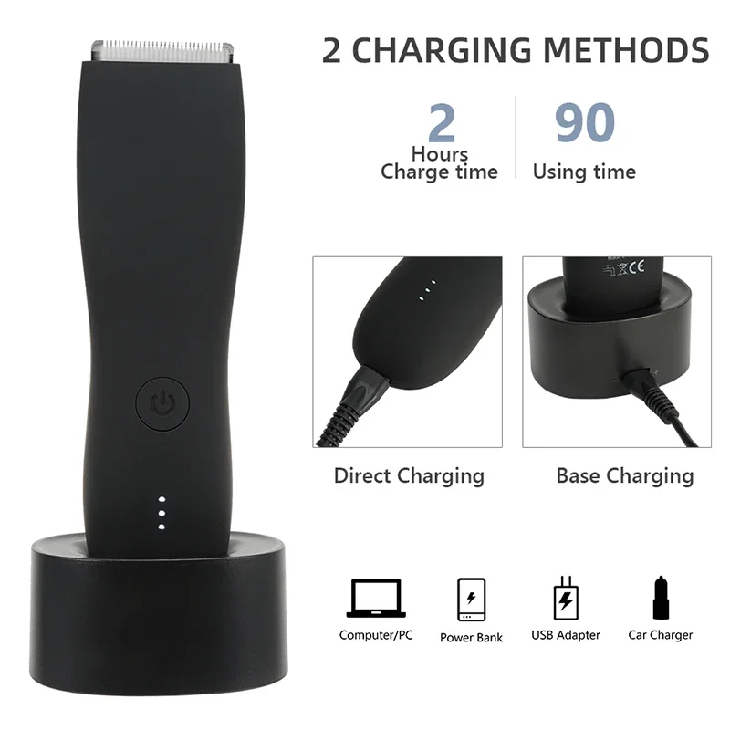 Electric Groin Hair Trimmer Men's Body Grooming Clipper Pubic Epilator Ceramic Blade Waterproof Male Hygiene Razor Safe Shaver 3