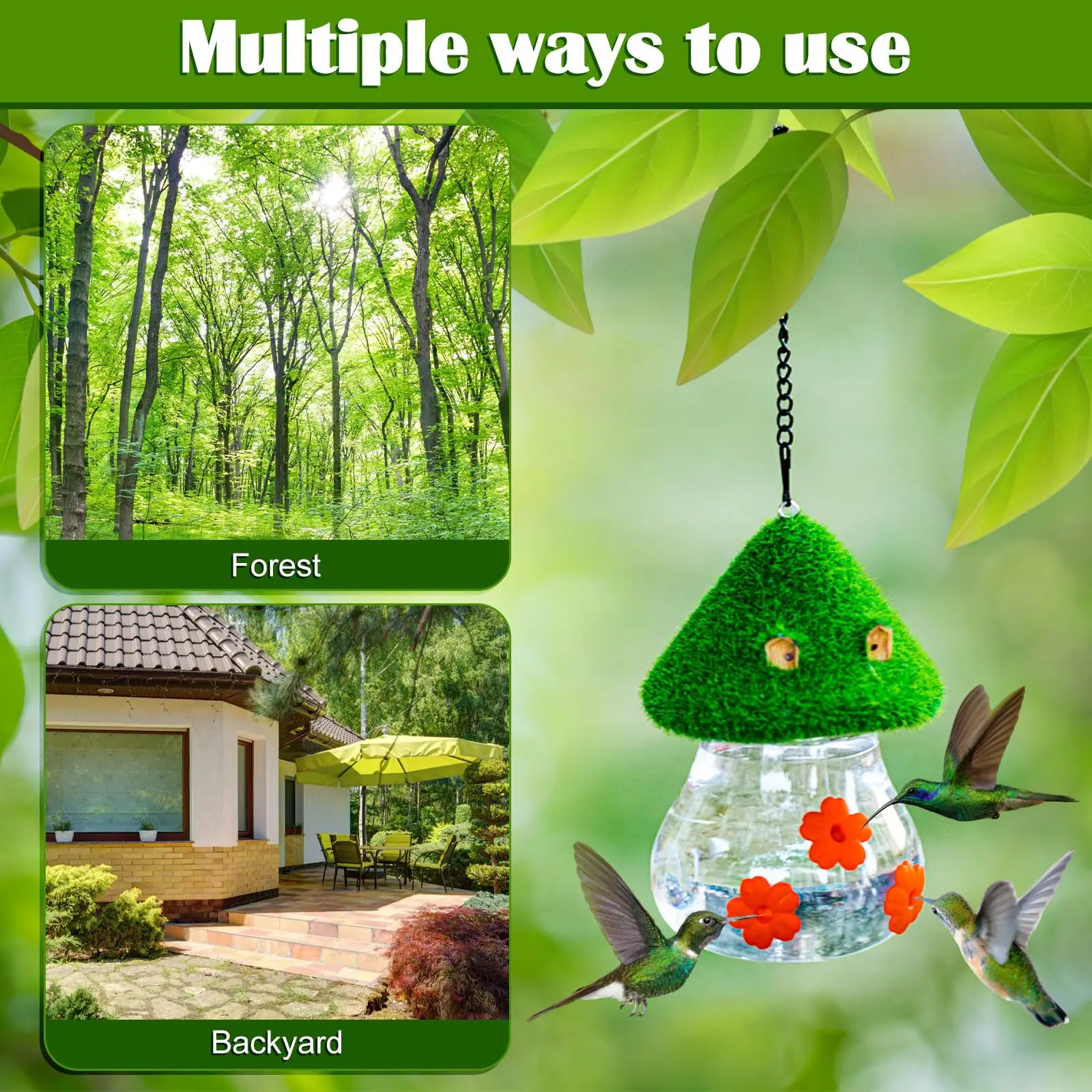 Hummingbird Feeder Outdoor Hanging Flocking Mushroom Shape Bird Outside Water Birds Drinking Metal Garden Yard Patio Decoration