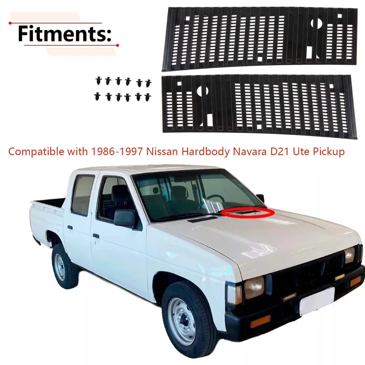 Car Hood Cowl Top Wiper Cowl Grille With Clip for Nissan Hardbody Navara D21 Ute Pickup 1986-1997 Accessories 66814-0S700 windshield cowl extension cover