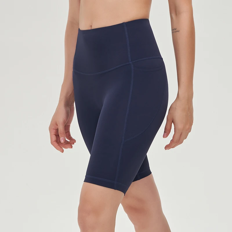 SOISOU Nylon Women's Shorts Cycling Gym Yoga Fitness Shorts Side Pockets High Waist Soft Tight Elastic Womens Clothing