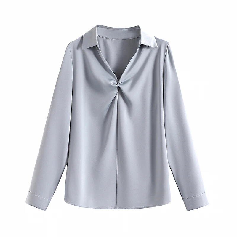 Satin White Shirt Women OL Interview Shirt Office Lady Silk Fashion Woman Blouse 2023 Autumn Women Clothing V-neck Ladies Tops ladies formal ol styles pantsuits for women business work wear long sleeve autumn winter blazers professional interview clothes