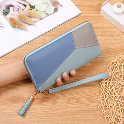 Elegant Women's PU Leather Long Wallet and Card Holder with Zipper Compartments (Blue)