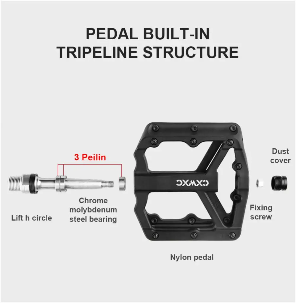 Description Picture 4 of itemCXWXC Bicycle Nylon Pedals Triple Perrin Sealed Bearing Wide Area Anti-slip Spike Foot MTB Pedal Bicycle Parts 9