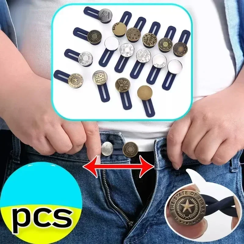 6PCS Metal Button Extender For Pants Jeans Free Sewing Adjustable Retractable Waist Extenders Button Waistband Expander