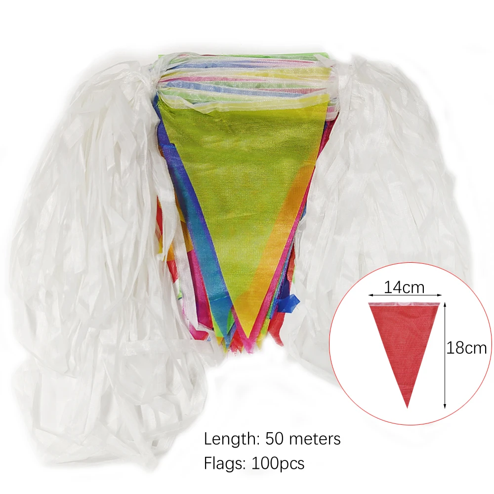 100/300/600M Bunte Dreieck Flaggen Bunting Banner Festival Urlaub Outdoor Wimpel Flaggen Hochzeit Party Hängende Dekoration – Detail 2