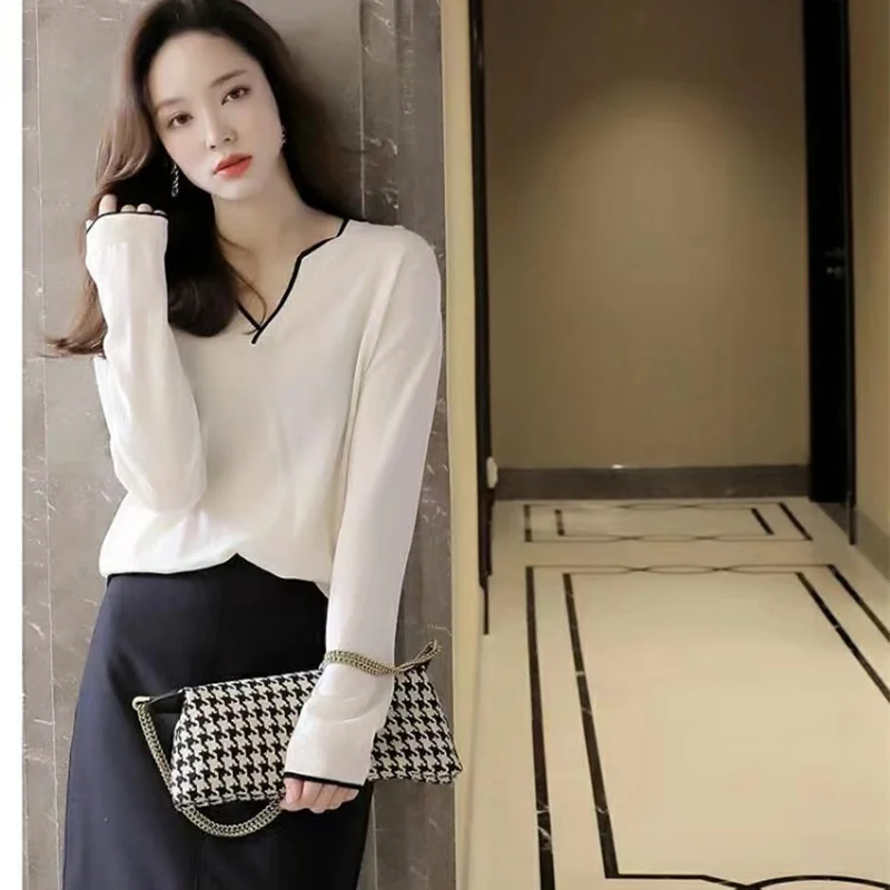 

Женский вязаный кашемировый свитер, осенне-зимний свободный шерстяной свитер с V-образным вырезом