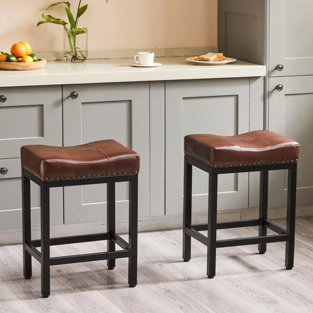 

24 inch Counter Height Bar Stools, Upholstered Modern Kitchen Barstools with Metal Base, PU Leather Stools for Kitchen Island