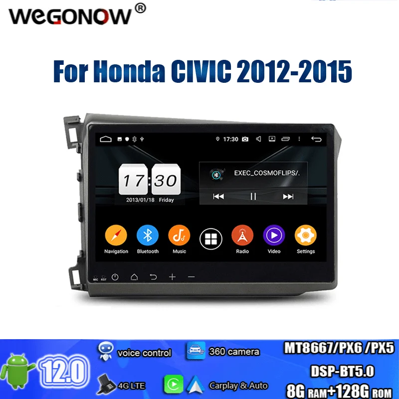 

DSP IPS 10.1" Android 12.0 For Honda CIVIC 2012-2015 8 Core 8GB RAM 128GB ROM Car DVD Player GPS map RDS Radio wifi 4G LTE BT5.0