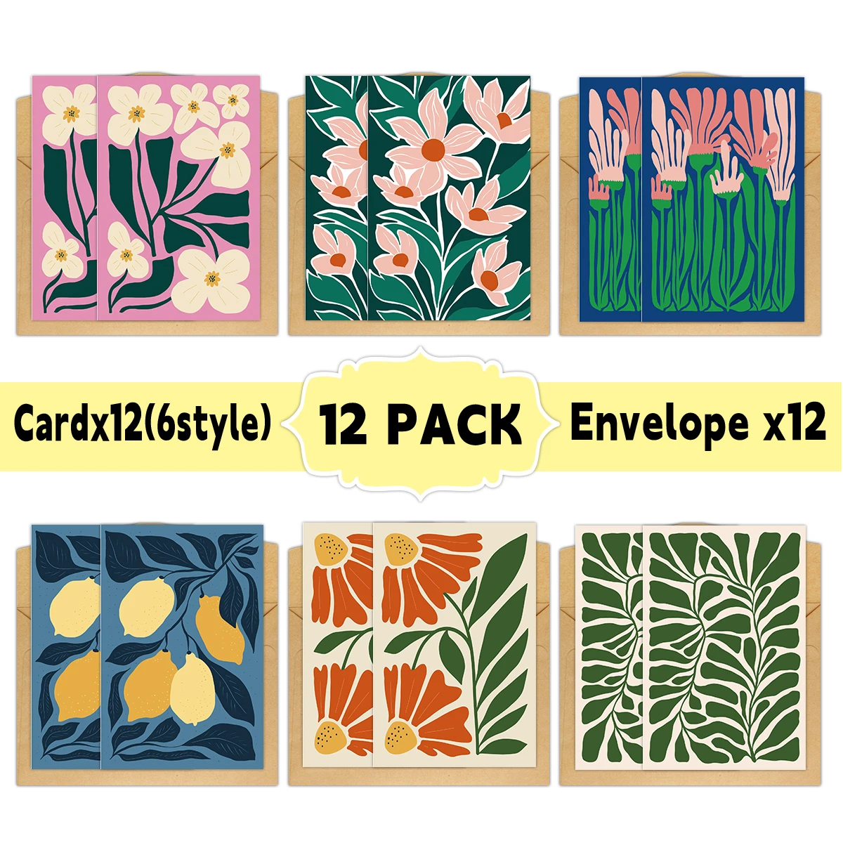 12pcs Botanical Line Art Greeting Cards With Envelopes,Cards For Family Friend,Blank Note Cards For Wedding,Birthday,Anniversary