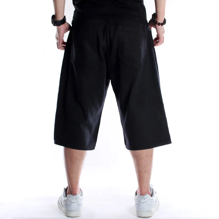 Summer Men Shorts Hip Hop Harem Denim Jeans Boardshorts Fashion Loose Cotton Baggy Skateboard Shorts Black Plus Size 30-46