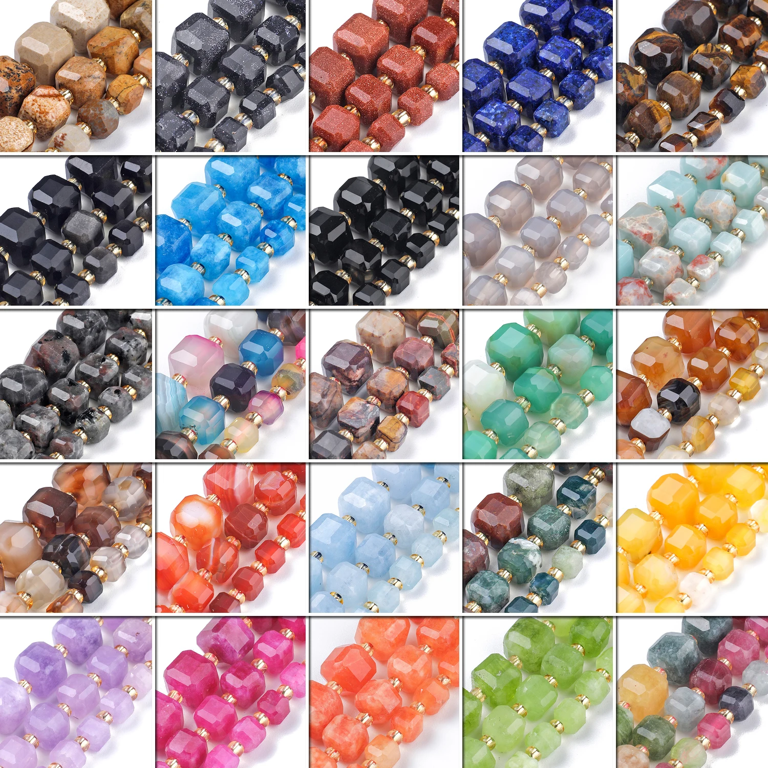 Natürliche Stein Streifen Achat Turmalin Jaspis Obsidian Perlen Aaa Facettierte Quadratische Würfel Perlen für Schmuck Machen Diy Zubehör