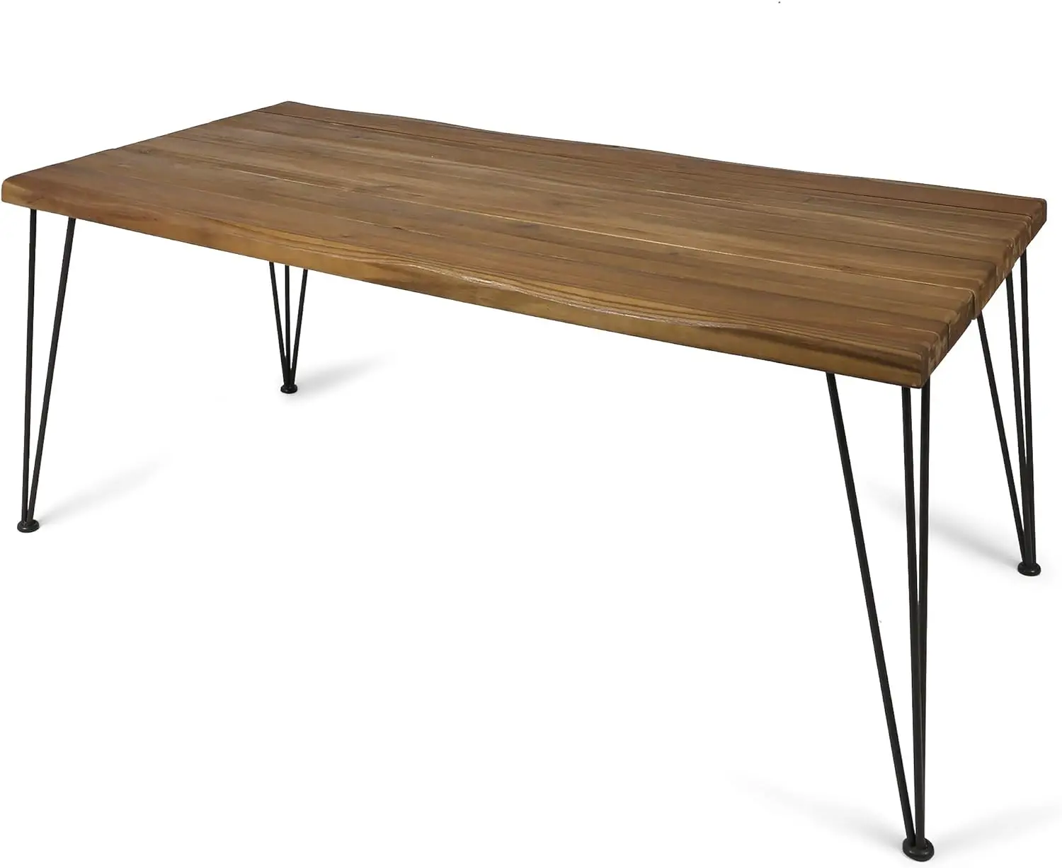 Christopher Knight Home Kama Patio Dining, Rectangular, 72, Acacia Wood Table Top, Rustic Iron Hairpin Legs, Teak Finish, Metal