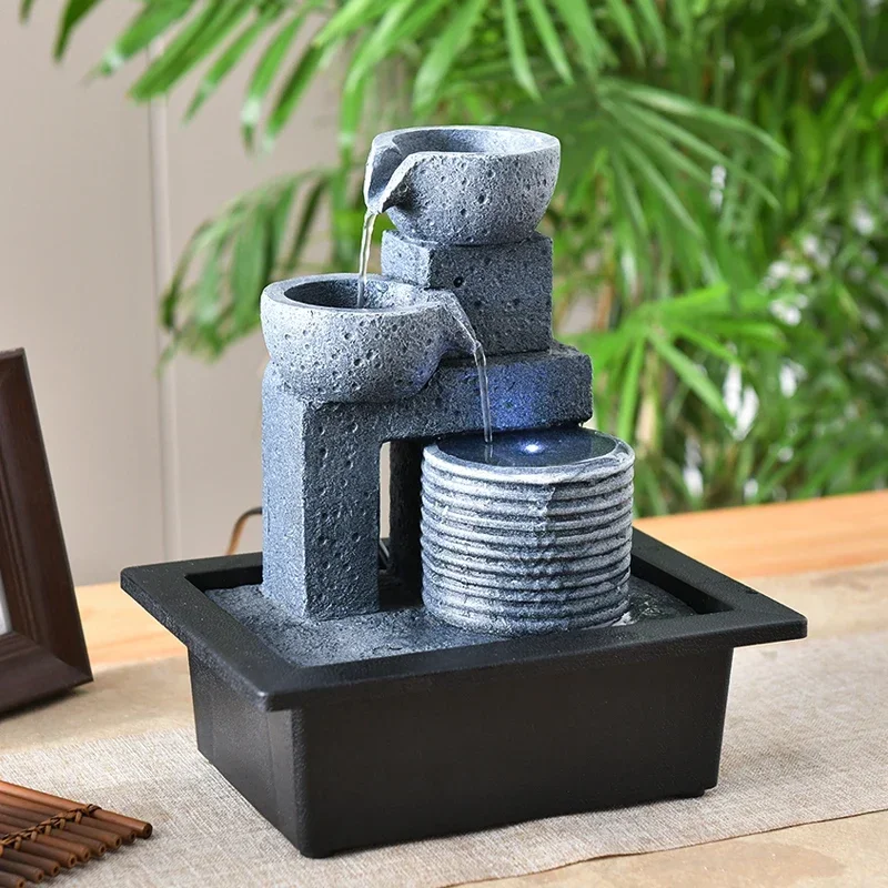 

Indoor Electric Tabletop Fountain with LED Lights - Decorative Tiered Rock and Waterfall Design - Quiet and Soothing Water Sound