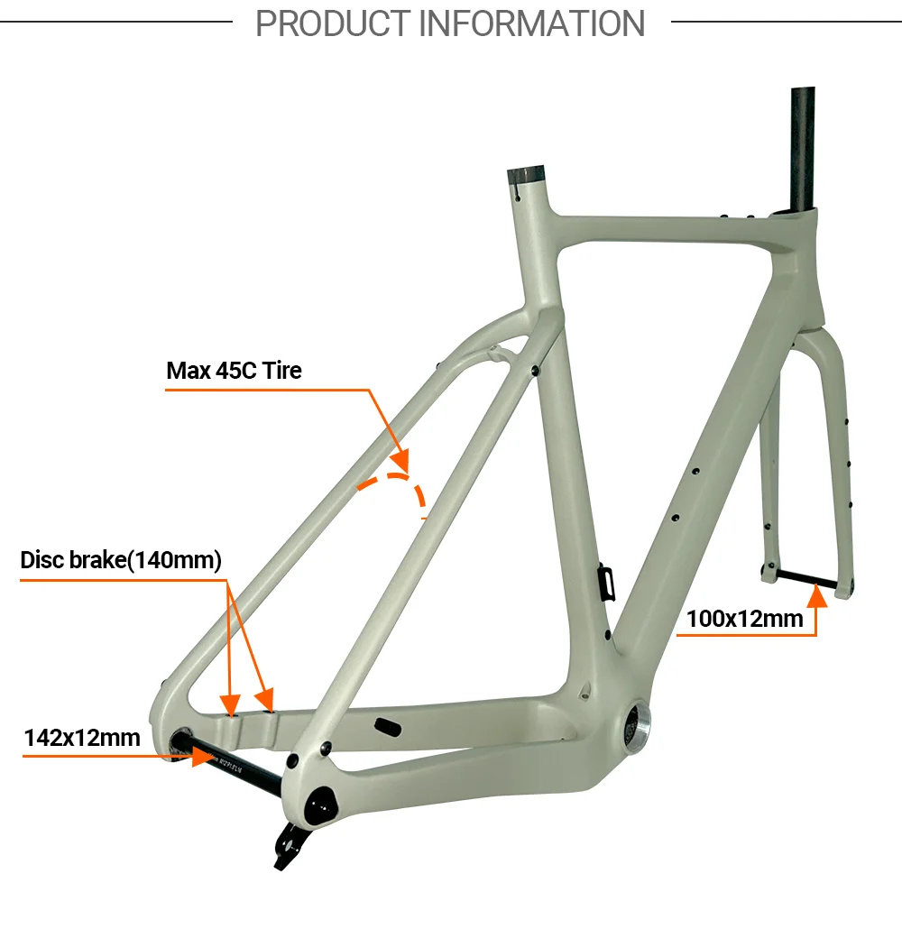 T1000 Carbon Gravel Rahmen 700C * 45C Gewinde Tretlager T47 Disc Bremse Gravel Fahrrad Frameset Flare Integrierte Lenker – Detail 9