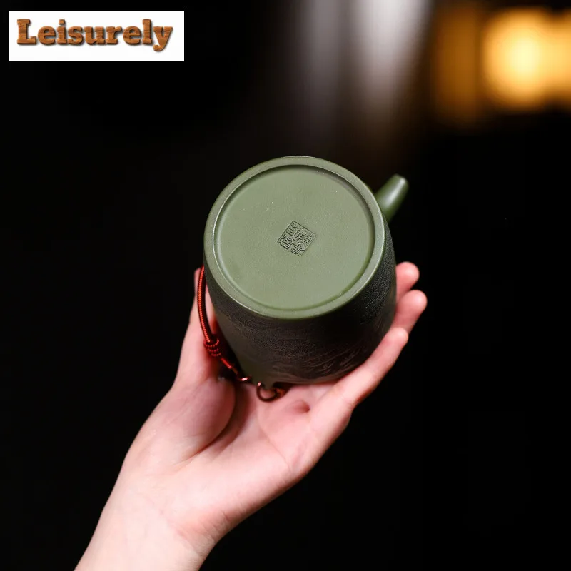 300ml Traditional Yixing Purple Clay Teapots Handmade Lifting Handle Pot Raw Ore Green Mud Tea Making Kettle Zisha Tea Set Tea