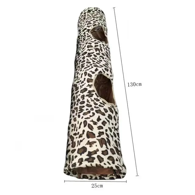 Plush Leopard Print Printed Cat Tunnel Soft and Foldable Cat Friendly Straight Through Three-way Channel Pet Cat Toy 5