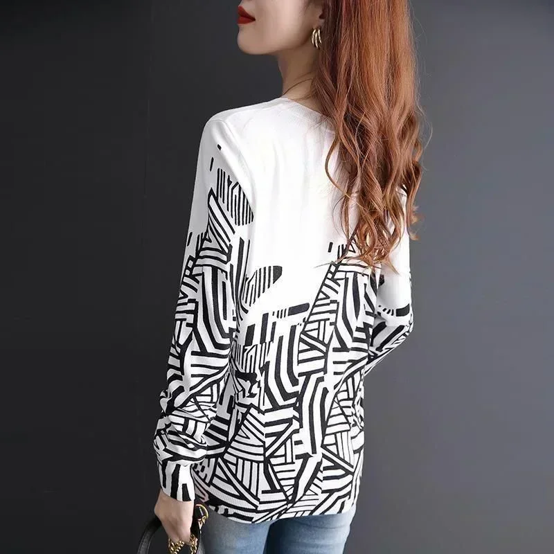 Zebra Print Color Splicing Knit Sweater Korean Style Harajuku Casual Top Round Neck Long Sleeve Cloth for Female Autumn Winter