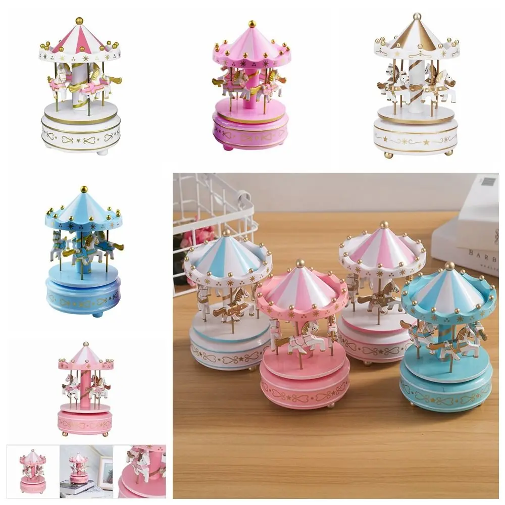 

Merry-go-round Music Boxes Wooden Horse Roundabout Carousel Musical Box Plastic Christmas Gift Horse Carousel Box Home Decor