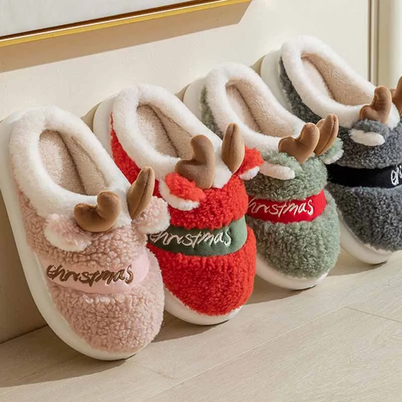 

New Mens SLipper Christmas Elk Color Couples Autumn Winter Home Cotton Shoes Man Warm Indoor Solid Color Beadroom Slippers