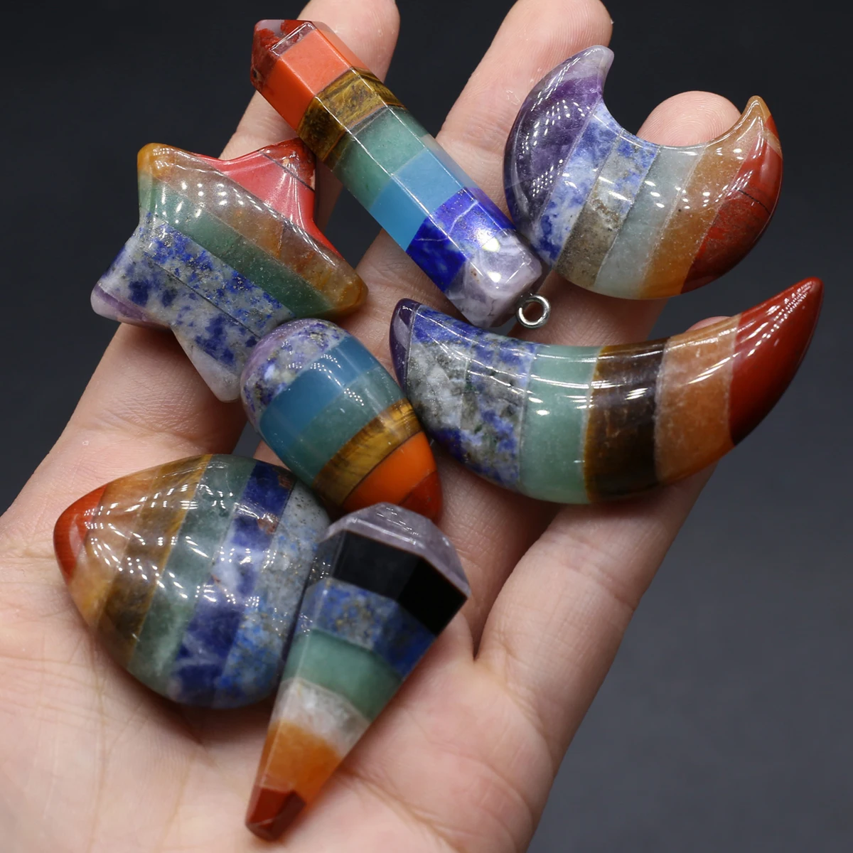 5PCS Geometric Shape Seven Chakras Natural Stone Splice Colorful Pendant Jewelry Making DIY Necklace Accessories Charm Gift