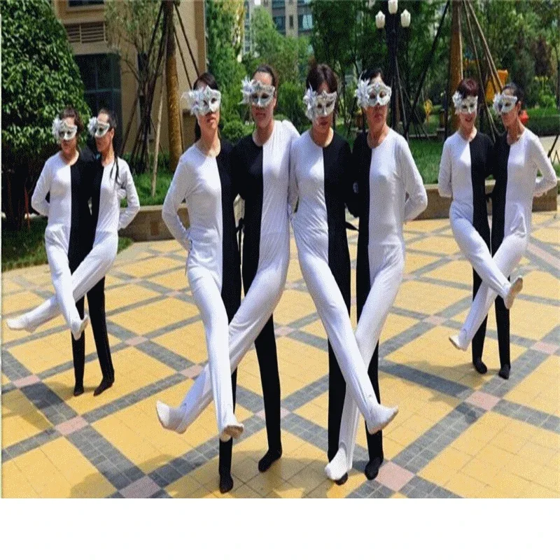 Funny costume visual illusion Russian dance Siamese dance Siamese clothing black / white leg costume