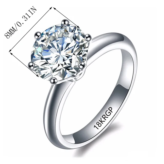 Eternal Radiance: 18K White Gold Color Solitaire Ring with 2 Carat Zirconia Diamant 3