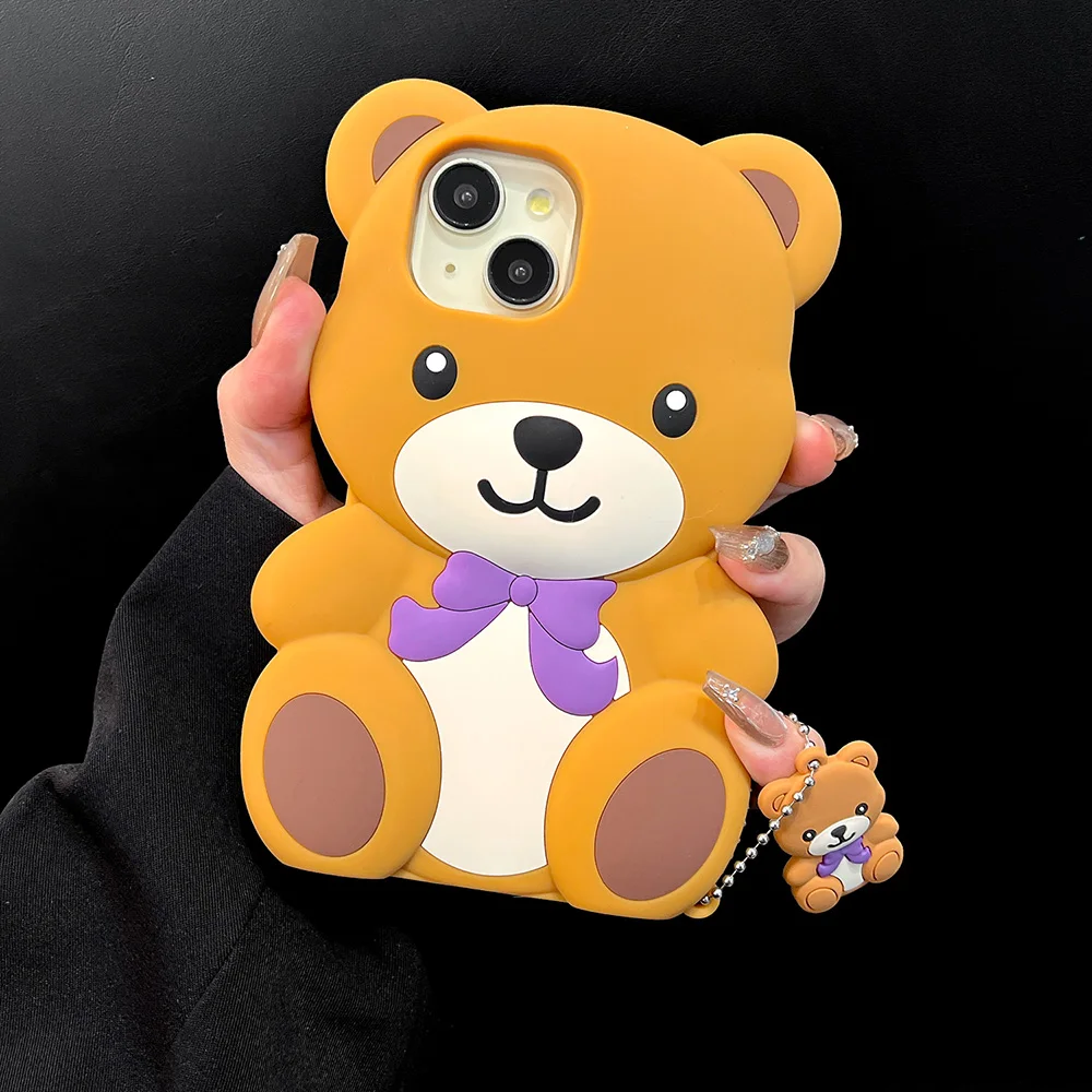 Adorable 3D Cartoon Teddy Bear Silicone Phone Case - Shockproof and Soft Back Cover