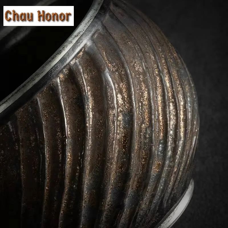 170ml High-end Gilt Iron Glaze Ceramics Tea Cup Handmade Household Coarse Pottery Puer Kungfu Teaset Tea Ceremony Gift Packaging