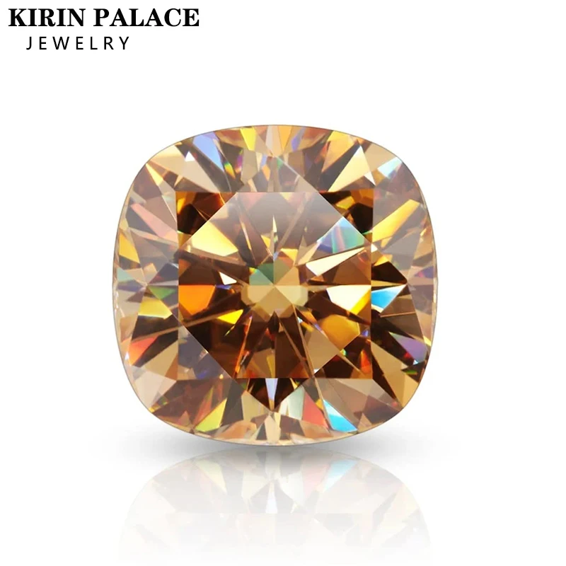 Cushion Cut Champagne Gold Loose Color Moissanite Diamond Gemstone for Making Wholesale Stones for Costume Jewelry Accessories
