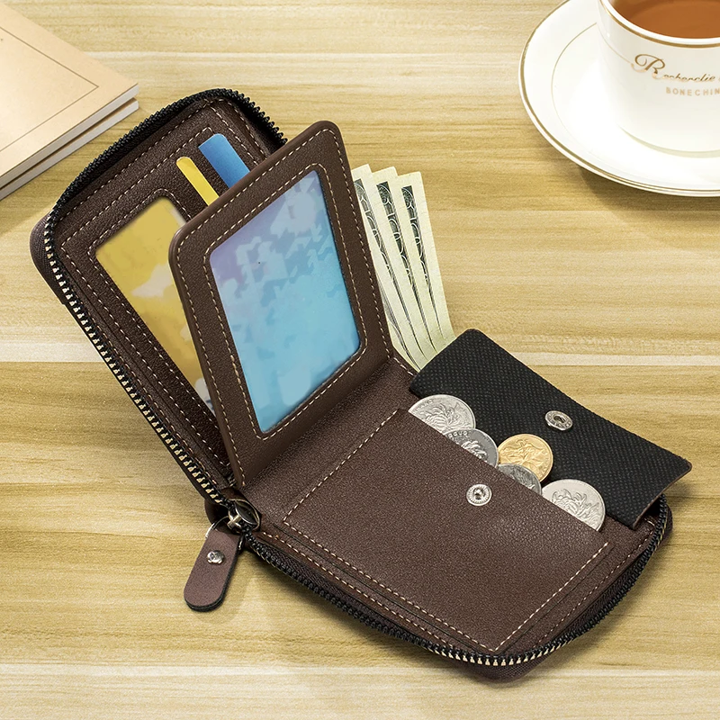 Men's Fashionable Retro Wallet - Large Capacity, Three-Fold Design with Zipper & Multi-Card Slots