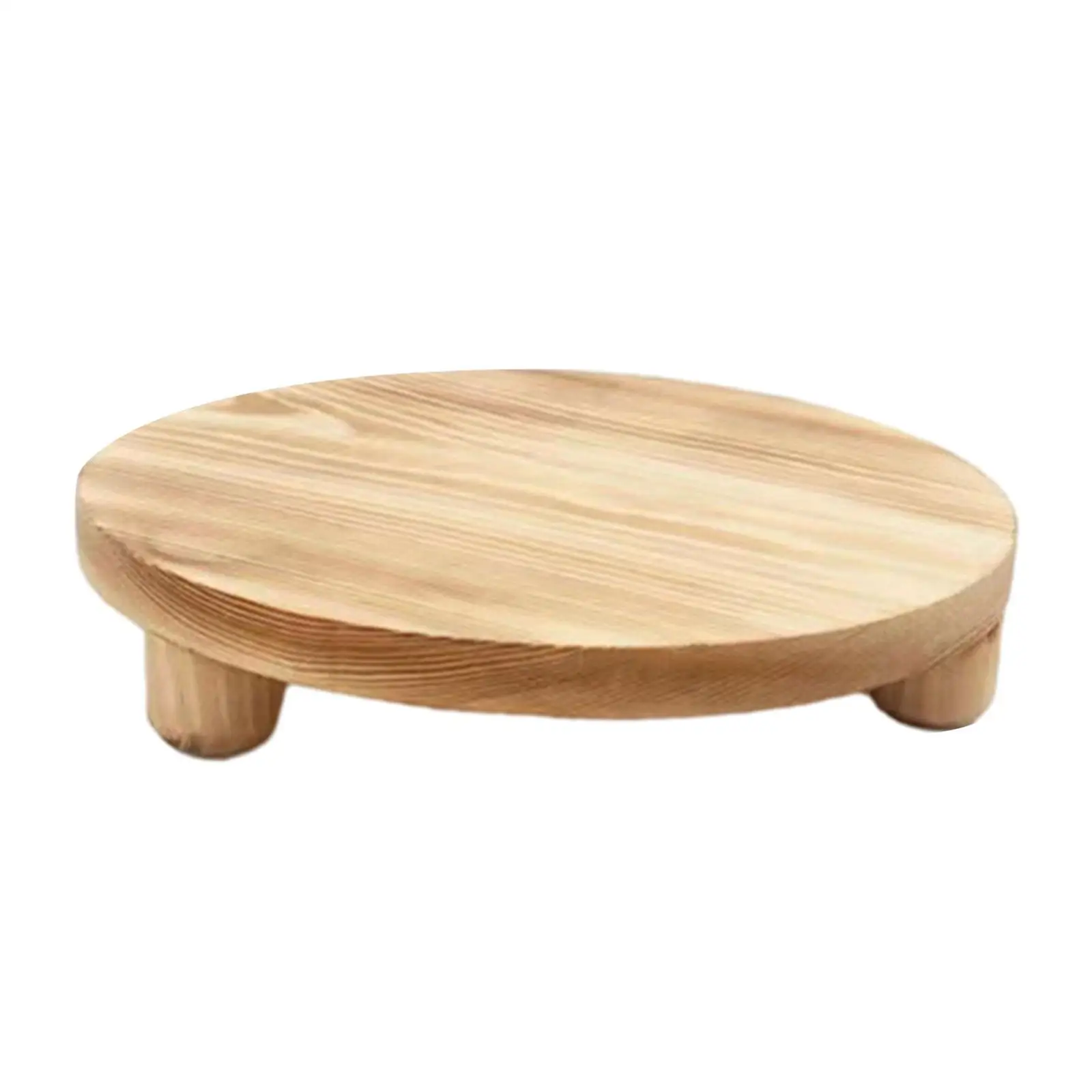 Round Wood Pedestal Stand - Decorative Riser Tray For Vases, Candles, Jewelry, Bathroom & Kitchen Countertop, Farmhouse Decor
