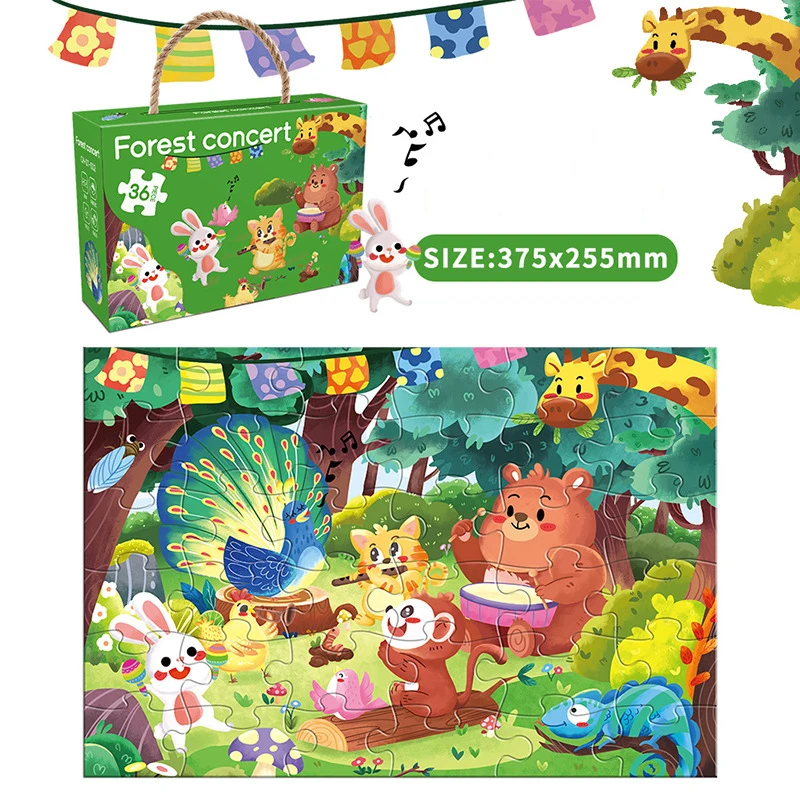 36pcs Carrying Jigsaw Puzzle Children Paper Large Pieces Puzzle Enlightenment Gift 3-6 Years Old Baby Toys Toddler