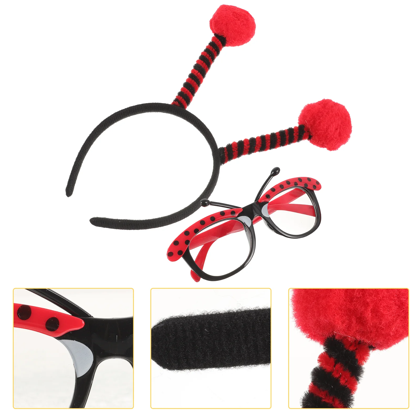 

1 Set of Ladybug Ears Headband Ladybug Glasses Decor Party Hair Band Styling Costume Party Favor