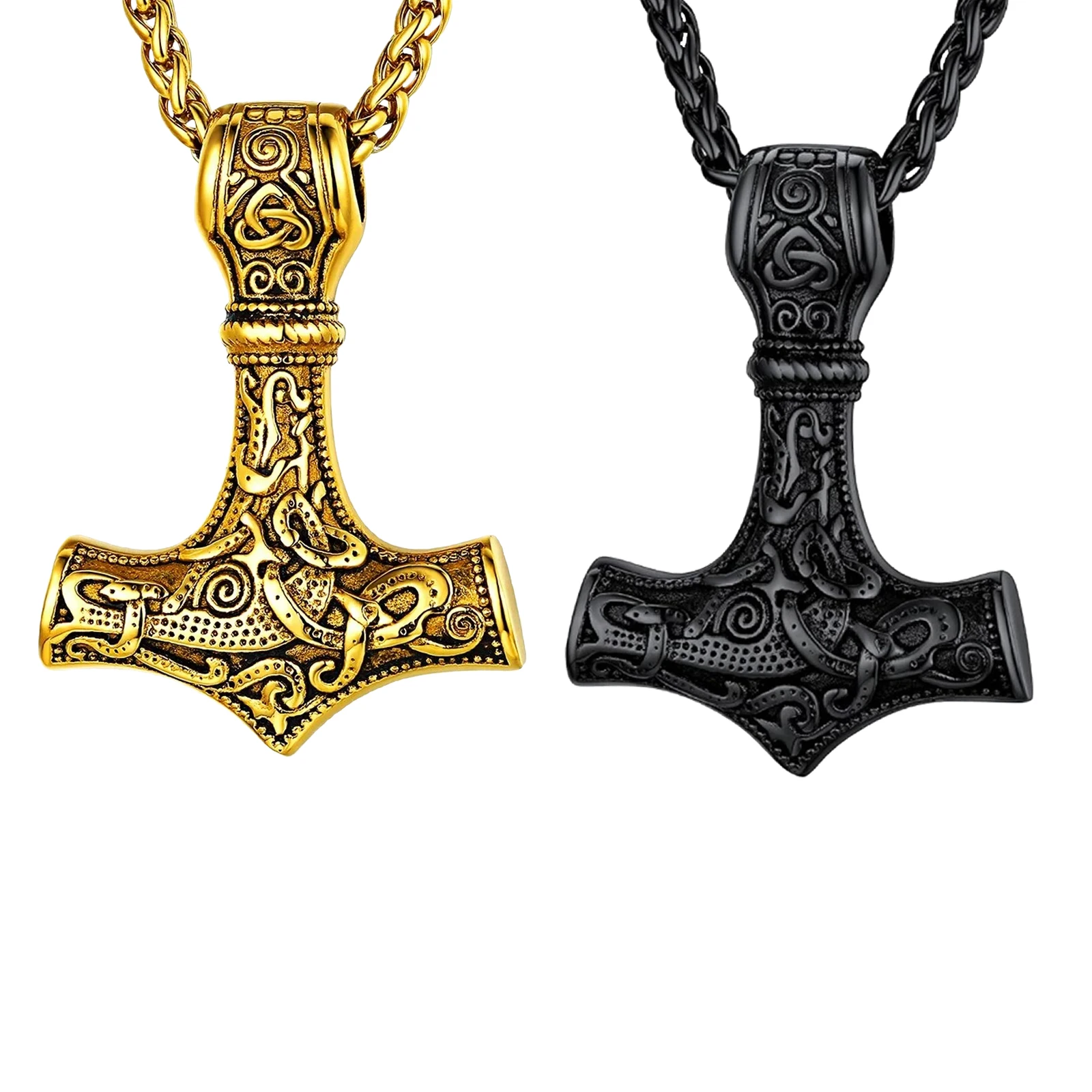 Men's Viking Thor's Hammer Pendant Necklace Norse Mythology Retro Amulet Knight Jewelry Accessories