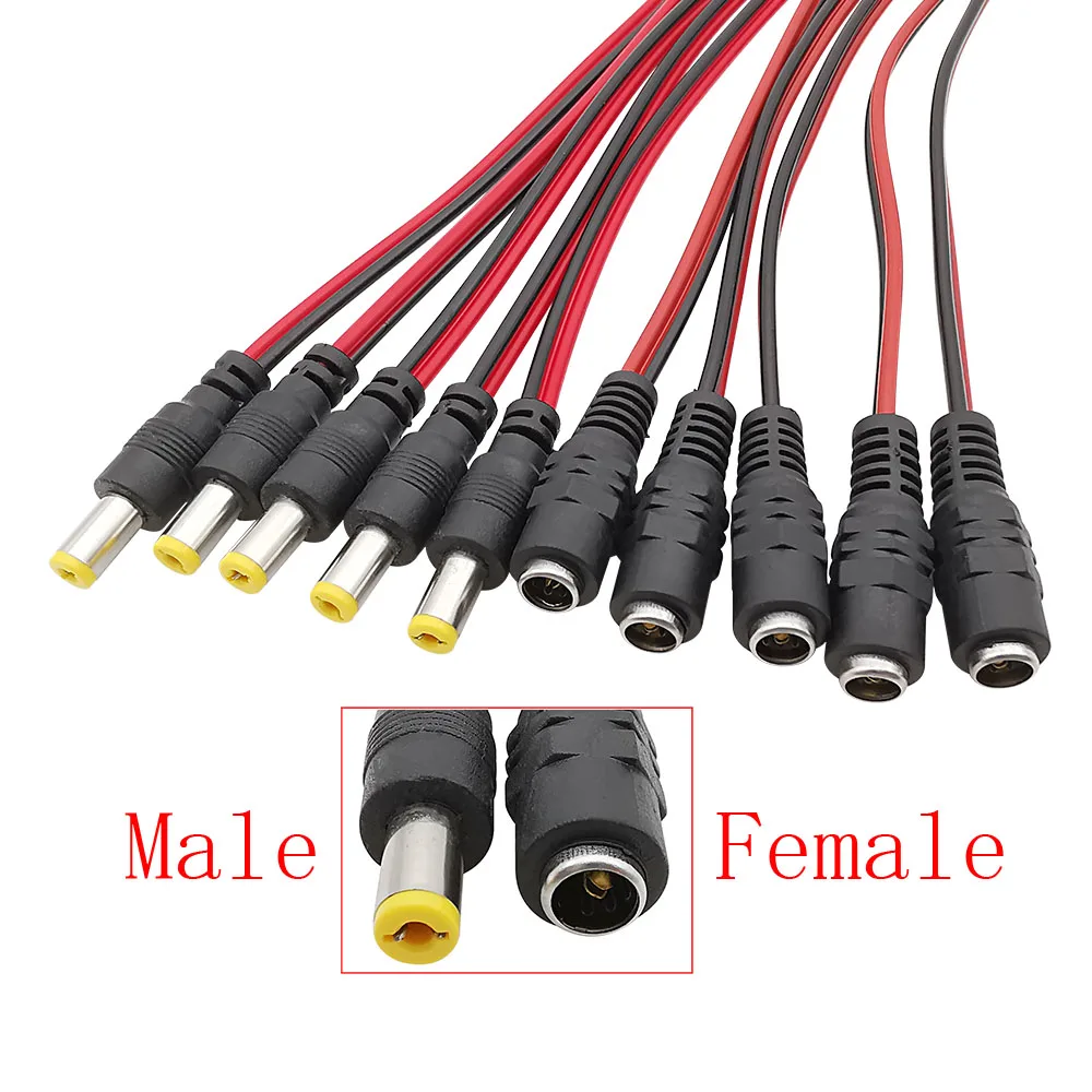 12V DC connectors 5.5 x 2.1mm DC Power Pigtail Cable Male Female Connector  for CCTV Security Camera Power Adapter Length 25CM