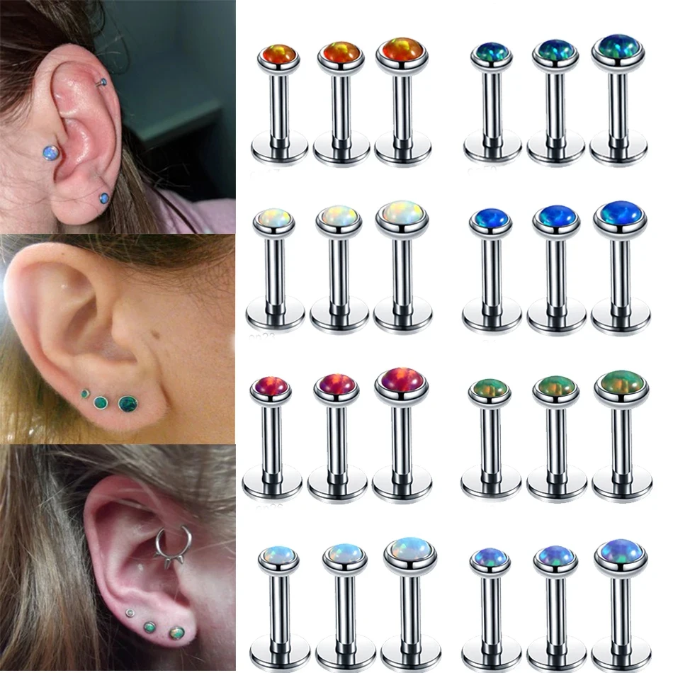 3Pcs/set Stainless Steel Internally Thread Opal Stone Labret Stud Lip Ring Ear Stud Helix Tragus Earring Body Piercing Jewelry piercing jewelry body piercing earrings ear piercing jewelry ear studs metal jewelry body piercing jewelry body jewelry