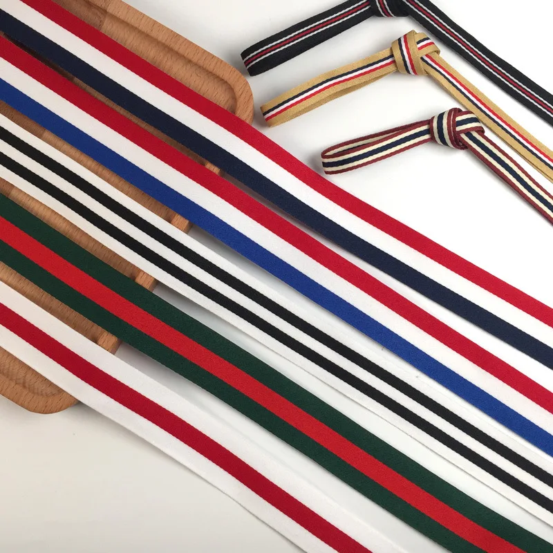 Tri Color Striped Woven Ribbon 5yards 10/15/20/25/30/40mm Embroidered Thickened 100D Backpack Woven Ribbon Medal Strap ribbon decoration ribbon supplies sewing ribbon web strap ribbon