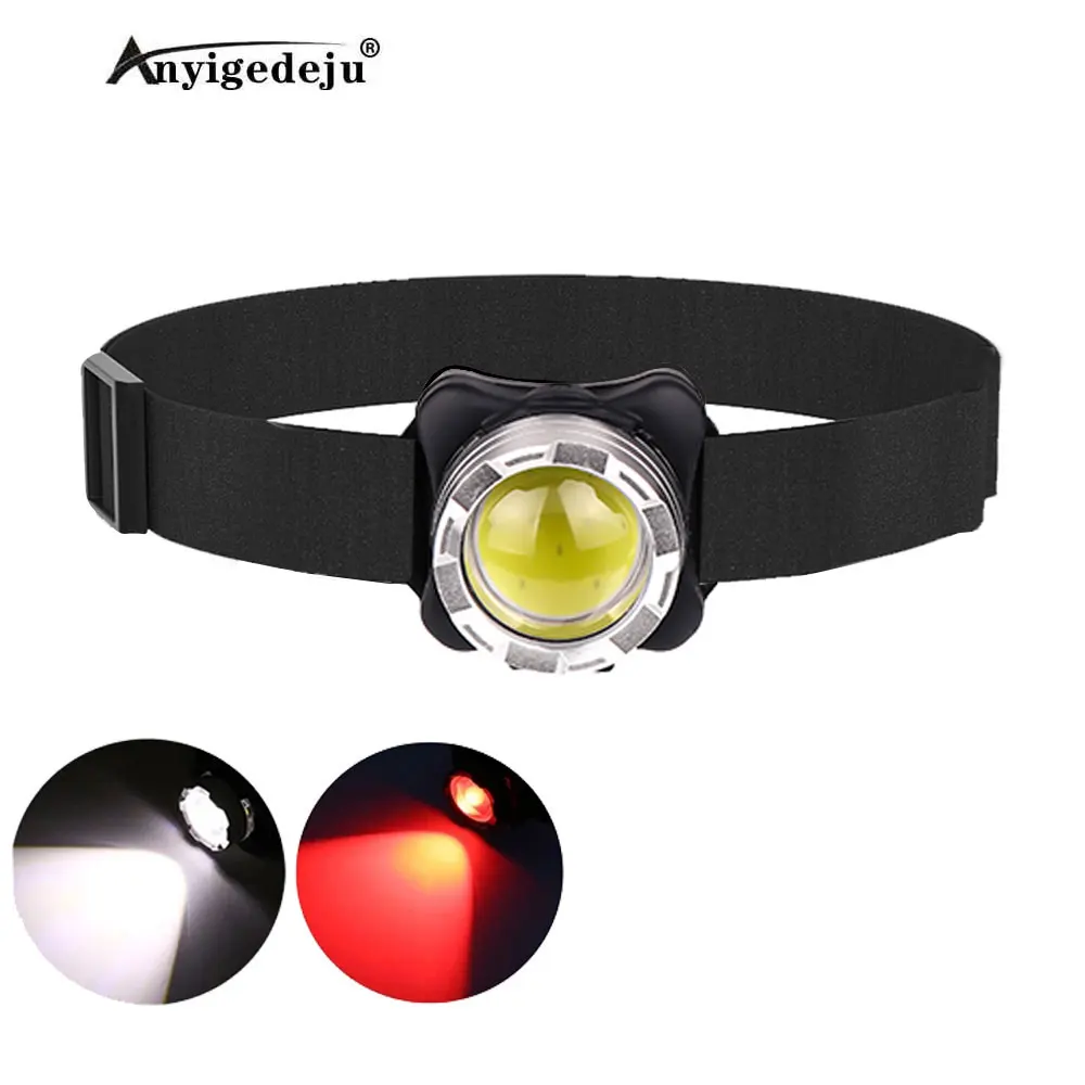 

Powerful Headlamp USB Rechargeable Headlight COB LED Head Light with Built-in Battery Waterproof Head Lamp White Red Lighting