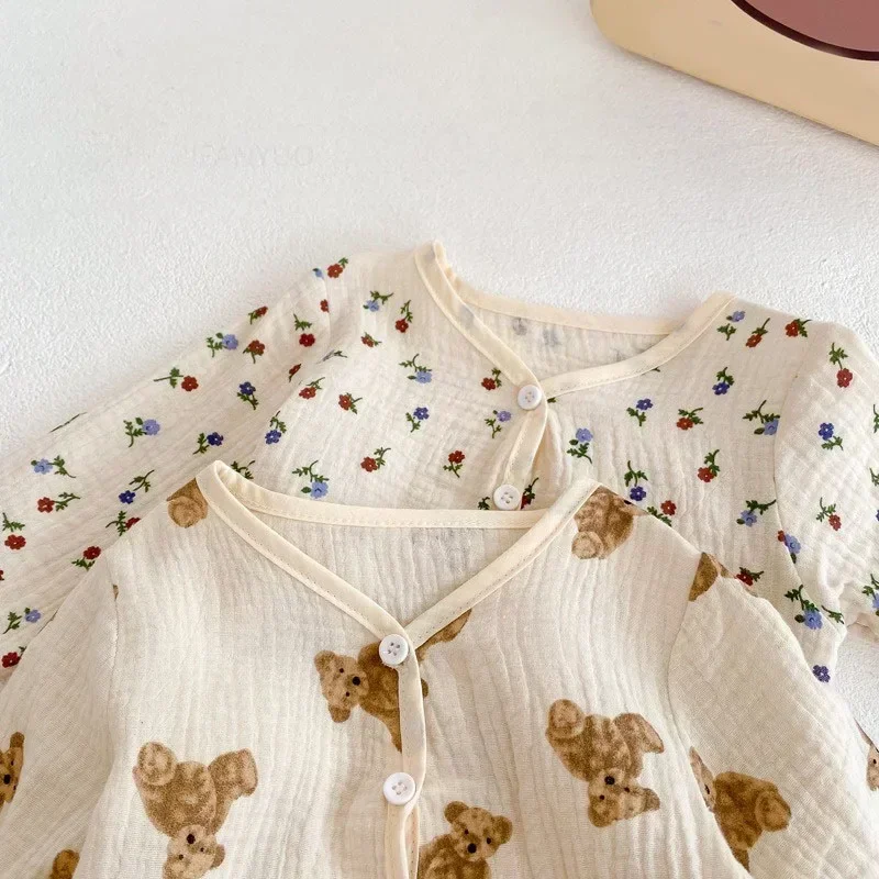 Spring Summer Kids Outerwear Sunscreen Clothing Girls Boys Baby Bear Flower Thin Coat Cardigan Newborn Infant Mosquito Proof Top