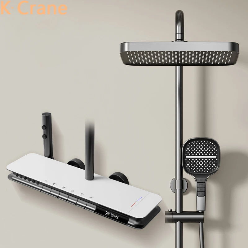 LED Digital Bath Shower Set Bathroom Hot Cold Thermostatic Mixer Shower Faucet Bathtub Wall Mount SPA Rainfall Luxury System Tap