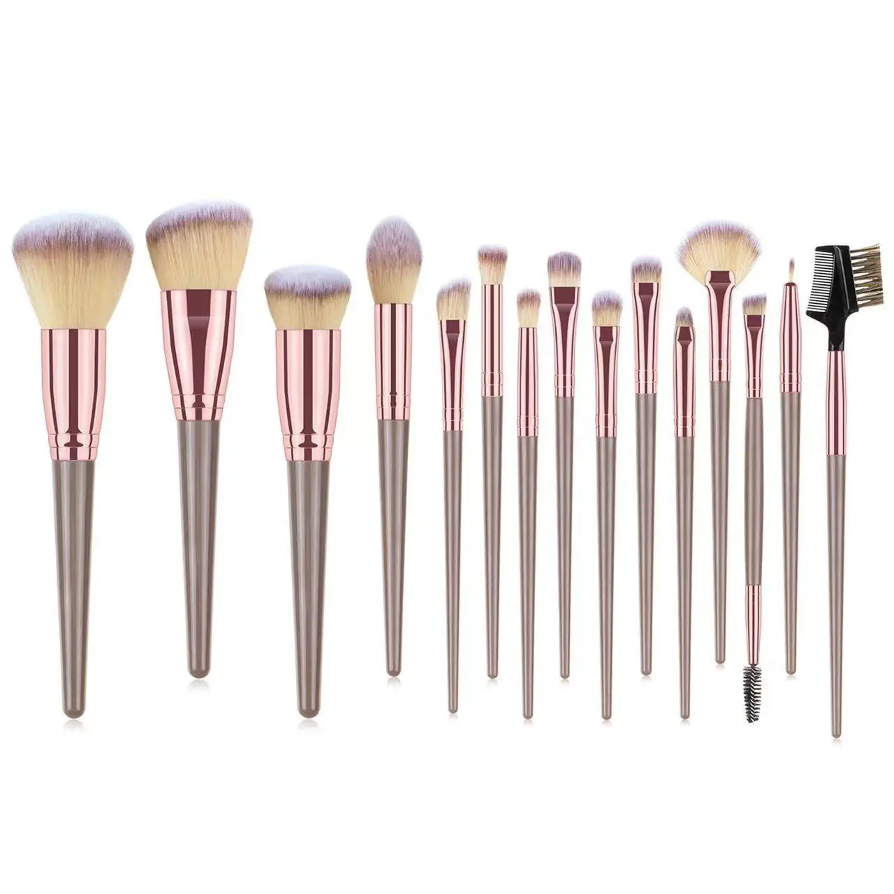 Set di 15 Pennelli per Trucco, Kit Completo per Polvere, Blush, Contorno, Ombretto, Labbra, con Manici Rosa, Pennelli Cosmetici per Fondotinta Liquido - immagine 6