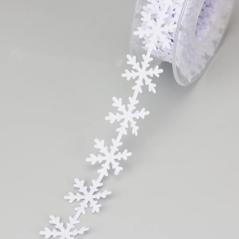 White Snowflake Ribbon Christmas Decoration Manual DIY Snowflake String Lace Ultrasonic Embossed Ribbon 5 m/Roll 25mm