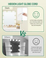 Туалетный столик со светодиодной подсветкой и зеркалом, регулируемой яркостью, туалетный столик с 2 ящиками и 3 открытыми отделениями — изображение 3