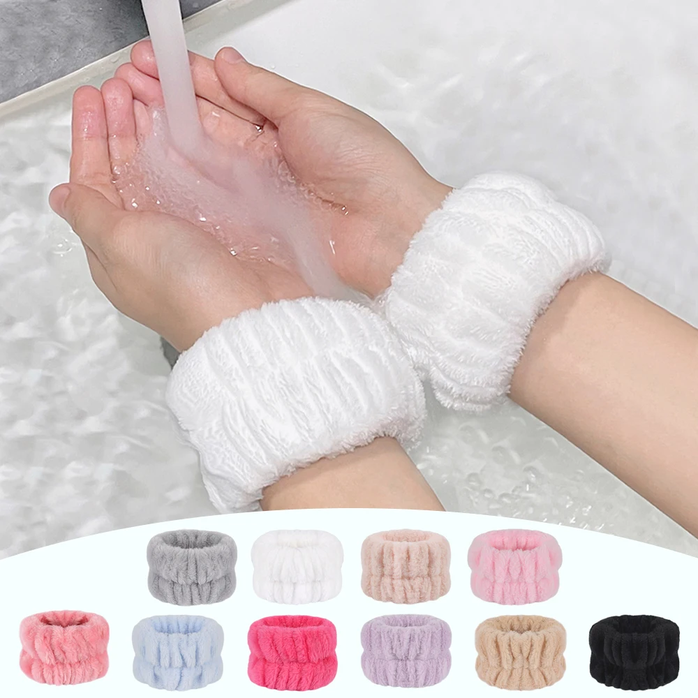 Microfiber Black Absorbent Spa Face Cleansing Wash Wrist Bands Cuff Elastics Band 10 pcs