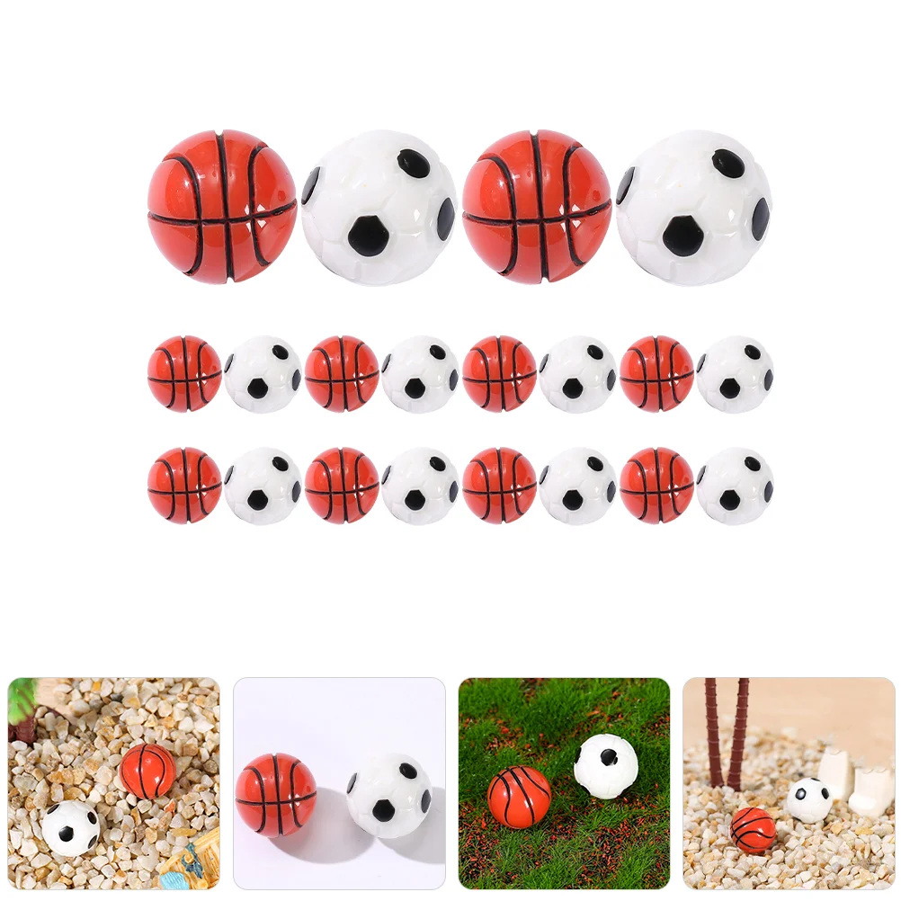 

20 Pcs Simulation Mini Football Basketball Ornaments Furniture Decoration Footballs Sports Basketballs Resin Accessory Drainage