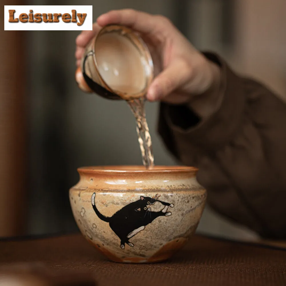 360ml Japanese Zhiye Cat Ceramic Jianshui Boutique Tea Cup Wash Writing-brush Washer Tea Dust Cylinder Barrel Chaxi Collection