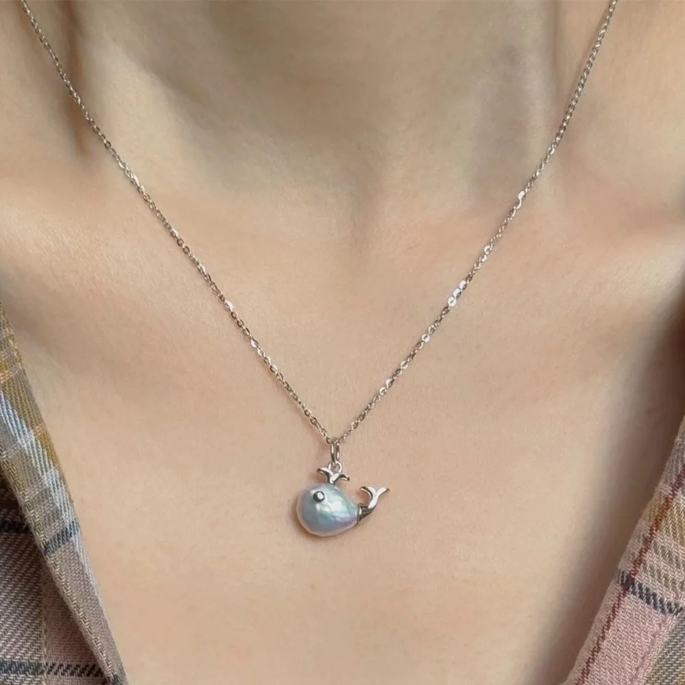 Cute Whale Pendant Necklace Stainless Steel PVD Round Bead Chain Freshwater Pearl Choke Wedding Gifts Fashion Jewelry 2026 New